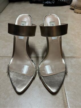 Steve Madden Gold Metallic Slide Heels with Clear Toe Strap